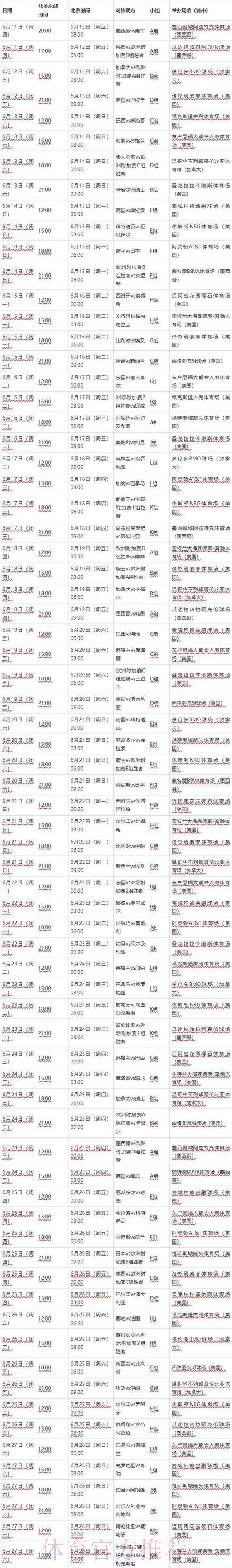 2026世界杯赛程中国时间最新时间表实时查看